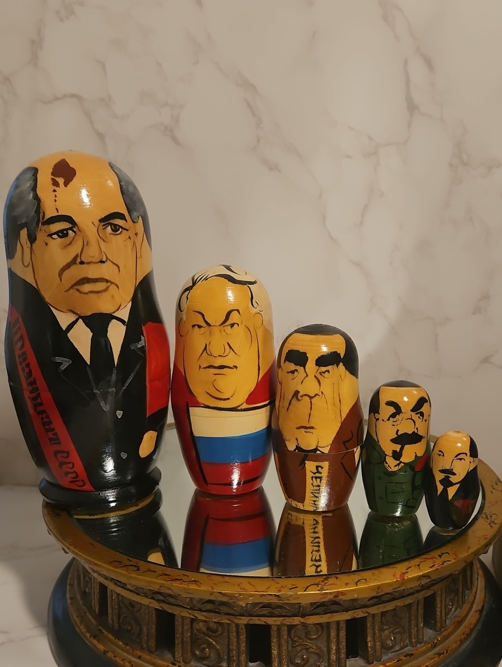 Vintage Hand-Painted Russian Nesting Dolls Set - 5 Political Leaders